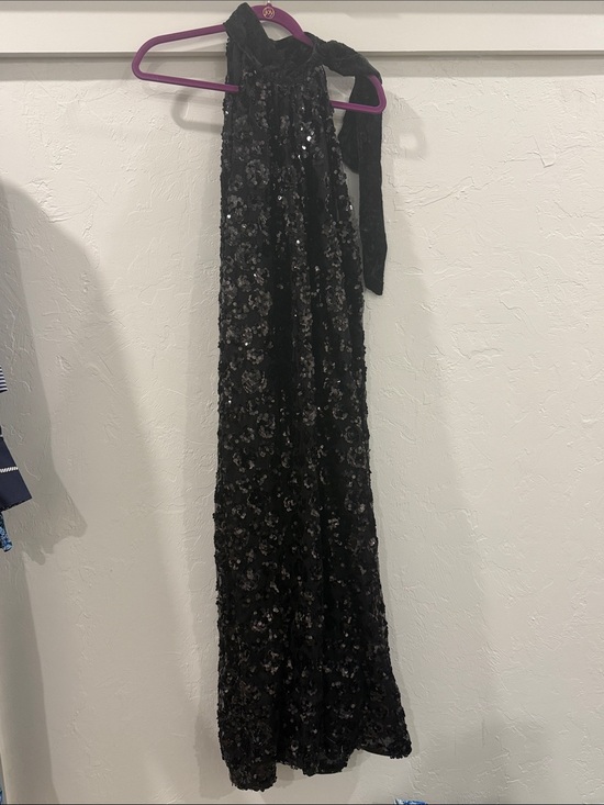 Victoria Dunn Dresses & Skirts - Victoria Dunn Black Sequin Maxi Dress with Tie Neck Halter